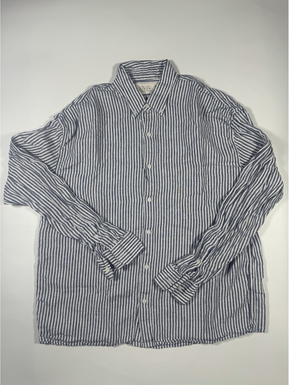 Abercrombie & Fitch Linen Shirt Mens XL Blue White Stripe Button Down 100% Linen